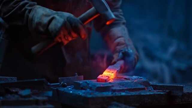 AI Empowered Micro Jobs: Forging Hot Metal with Precision and Fiery Sparks, Showcasing Industrial Craftsmanship