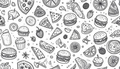 Food doodles seamless pattern