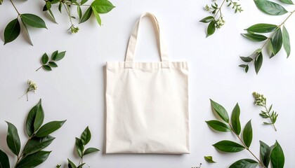 Eco-Friendly Tote Bag Surrounded by Green Leaves Sustainable Living