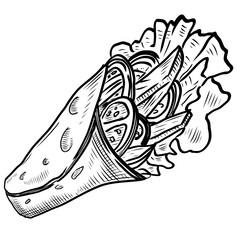 Hand drawn kebab wrap fast food sketch illustration