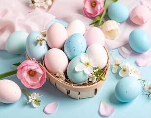 colorful easter eggs in basket