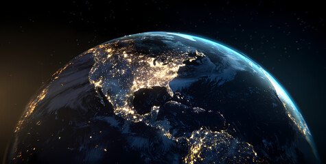 Fototapeta premium Digital Network Connections Across Earth at Sunrise