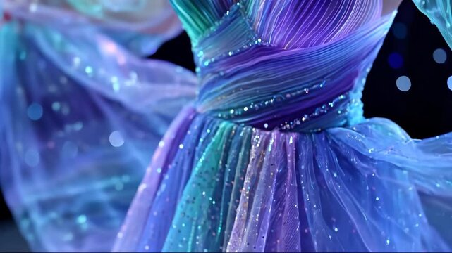AI Empowered Micro Jobs: Close-Up of a Fantastical AI-Generated Gown Shimmering in Motion
