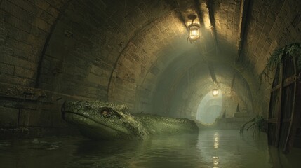 Ancient tunnel, giant serpent
