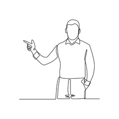 continuous line drawing of standing business man show presentation meeting pose. Vector illustration editable stroke sketch concept