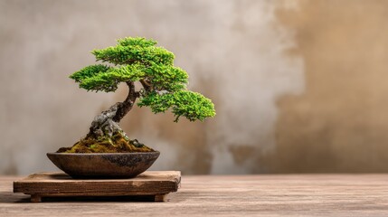 Bonsai tree on wooden surface