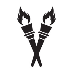 Stylized Black Silhouette of Two Crossed Flaming Torches Icon