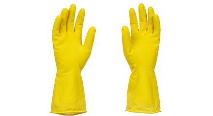 Fototapeta premium Bright Yellow Rubber Gloves Ready for Cleaning and Protection: Durable, Waterproof, and Ideal for Household Chores and Industrial Applications with