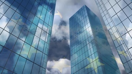Animation of european union flag over office buildings - Powered by Adobe