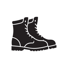 Black Combat Boots Silhouette Icon Isolated on White Background