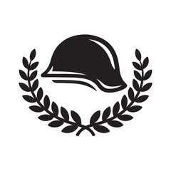 Stylized Military Helmet with Laurel Wreath Icon