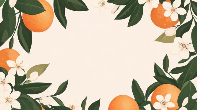 Floral orange border design,  blank frame, background use