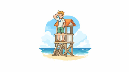 Naklejka premium Lifeguard on watchtower at beach