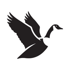Minimalist Black Silhouette of a Flying Goose with Spread Wings