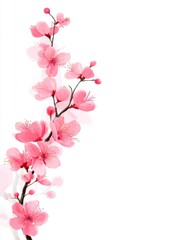 Obraz premium Pink cherry blossom branch illustration on white background for greeting card or invitation design element