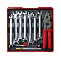Set of auto mechanics tools in box 