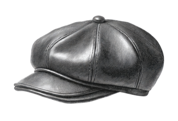 Detailed pencil sketch of a dark gray/black leather newsboy cap