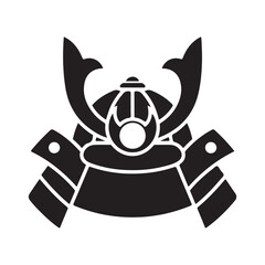 Black Stylized Samurai Helmet Icon on White