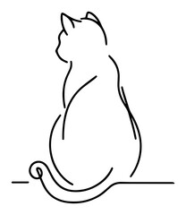 Minimalist outline of sitting cat with curled tail – elegant feline line drawing