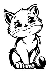 Adorable sitting kitten with big eyes – playful cartoon cat sketch