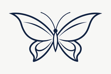 Simple and elegant navy blue outline drawing of a butterfly on white background