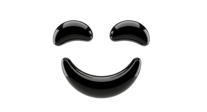 Minimal glossy black smiley face icon with reflective eyes on white background &mdash; modern emoticon design
