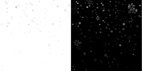Night snowfall PNG abstract texture. White snowflakes falling on black, isolated effect for overlays, holiday backdrop, and photo editing. Realistic winter design in PNG format.