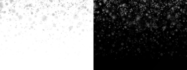 Night snowfall PNG abstract texture. White snowflakes falling on black, isolated effect for overlays, holiday backdrop, and photo editing. Realistic winter design in PNG format.