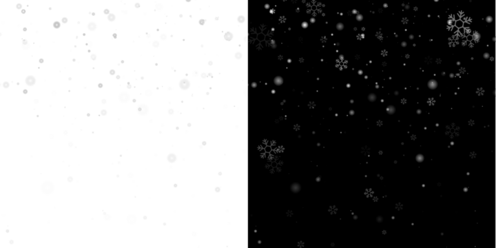 Night snowfall PNG abstract texture. White snowflakes falling on black, isolated effect for overlays, holiday backdrop, and photo editing. Realistic winter design in PNG format.