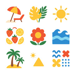 Summer objects  beach, palm trees, etc. Perfect for travel brochures, vacation websites, and tropical themed designs.