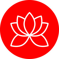 Lotus Flower Vector Line White Circle Red Icon Design
