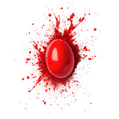 Red egg with vibrant red paint splash isolated on transparent background
