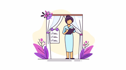 Person holding clipboard in decorative archway