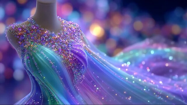 AI Empowered Micro Jobs: Sparkling Couture Gown, Illuminated by Digital Innovation, Embodying Luxury and Future Fashion Design