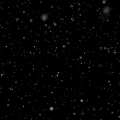 Falling snowflakes on black background, PNG Falling snow isolated, Vector Christmas background, white snow on black background . PNG Snowfall. Realistic winter effect	