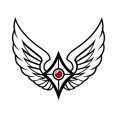 Black winged emblem with red jewel center symbol