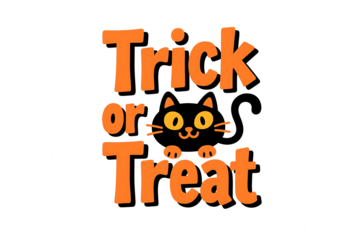 Orange Trick or Treat Text with Black Cat Illustration for Halloween Celebration