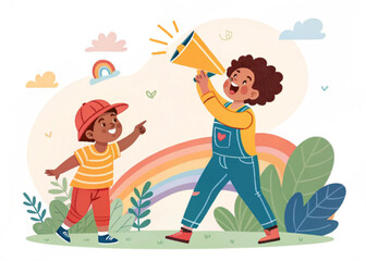 boy and girl playing with kite