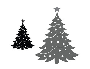 Black and White Christmas Tree Silhouette – Holiday Vector Illustration