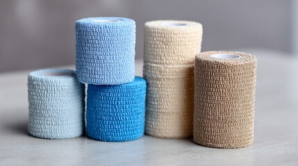 Medical elastic bandage stacked rehabilitation physiotherapy equipment sports injury recovery tools concept