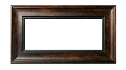 Dark wooden rectangular picture frame isolated on white background.  