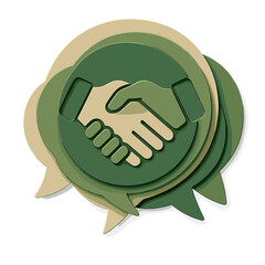 Green handshake icon in layered speech bubbles design