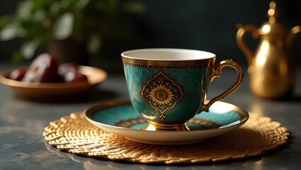 An ornate porcelain teacup and saucer