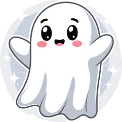Adorable kawaii ghost cartoon character, happy expression, cute Halloween design, spooky fun illustration, minimal ghost art for kids, vector