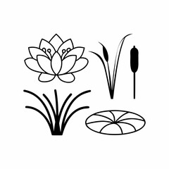 Lotus & Lily Pad Pond Icons Minimalist Plant Vector
