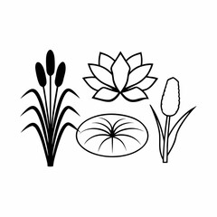 Lotus & Lily Pad Pond Icons Minimalist Plant Vector