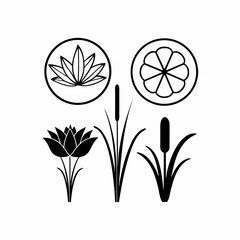 Lotus & Lily Pad Pond Icons Minimalist Plant Vector