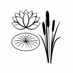 Lotus & Lily Pad Pond Icons Minimalist Plant Vector