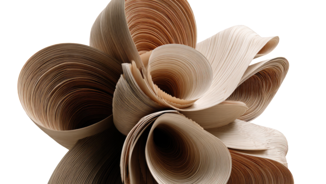 Curled paper forms a complex, abstract flower shape