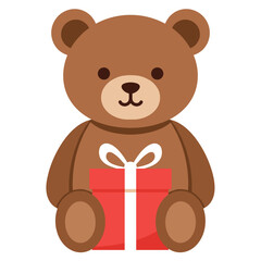 Fototapeta premium Cute teddy bear holding a red gift box with white ribbon 
